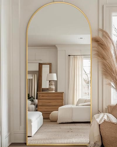 Antok Full Length Mirror, 59"x18" Floor Mirror, Arched Floor Standing Freestanding Arch Full Body Mirrors with Stand for Bedroom, Hanging Mounted for Living Room Cloakroom,Gold thumbnail 2