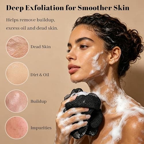 SPMKTBOZAI African Net Sponge Authentic, Exfoliating Net for Body Back | African Net Sponge with Knots| Long Stretch Net Sponge| African Net for Sensitive Skin| Durable & Quick Dry| Daily Use| Black thumbnail 5