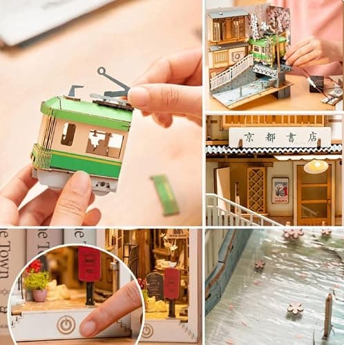 Rolife DIY Book Nook Kit Sakura Densya, DIY Miniature Booknook Kit Creative Decorative Bookend Bookshelf Insert 3D Puzzles for Adults, Halloween/Christmas Decorations/Gifts for Adults (Sakura Densya) thumbnail 6