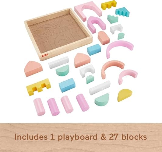 Fisher-Price Wood Toddler Toy Castle Block Set, 28 Wooden Pieces for Stacking Developmental Play Preschool Kids Ages 2+ Years thumbnail 5