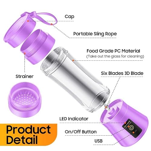 Personal Size Travel Portable Blender - Mini Shakes & Smoothies Blender | 380Ml BPA Free Cup Small Blender, High Speed & Efficient Mixing, Easily Squeezed Fresh Juice Shakes in Sports/Travel/Home thumbnail 8