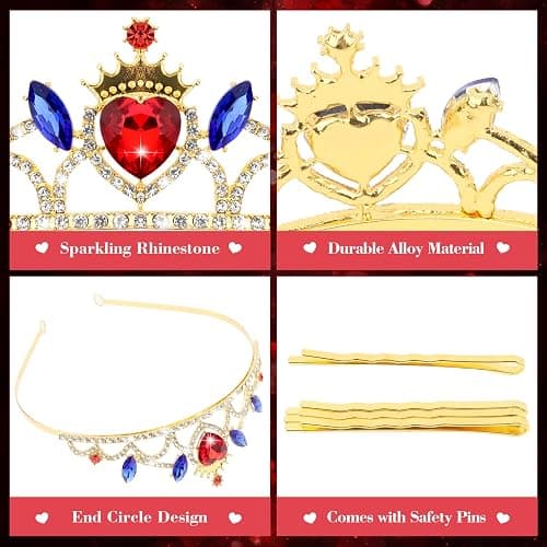 Princess Crown Red Blue Crystal Heart Crown Queen of Hearts Evie Costume Halloween Cosplay Party Tiara Accessories Birthday Tiara thumbnail 3
