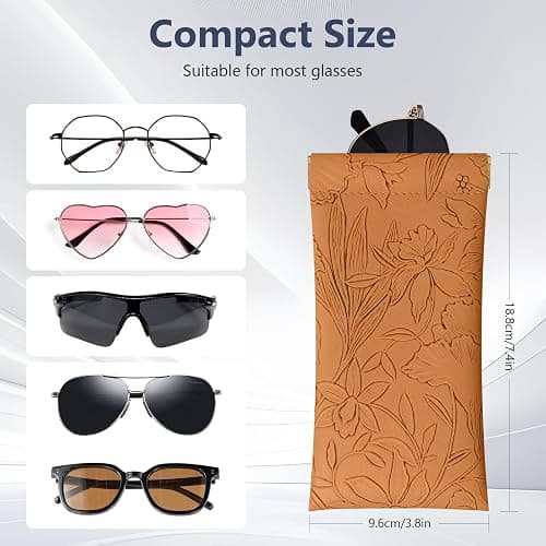 Tavonis Eyeglasses Cases 2Pack Embossed PU leather glasses pouch Squeeze Top Portable Glasses Cases for Men Women thumbnail 2