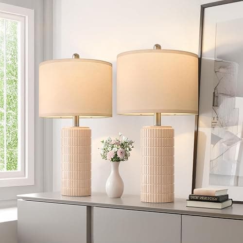 PoKat 23" Pink Ceramic Table Lamps Set of 2, Modern Bedroom Lamps for Girls Room, Bedside Lamps for Night Stands, Cute Lamps for Living Room Decor, Nightstands Desk Lamp, Pink thumbnail 5
