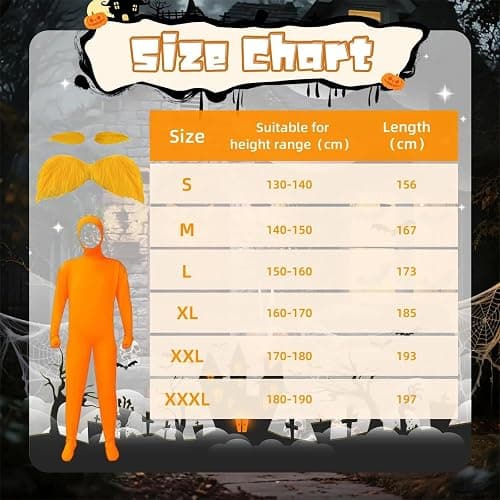 Orange Jumpsuit Women Men Halloween Costume Slim Fit Yellow Bodysuit with Mustache and Eyebrows Stretch Funny Cosplay Clothes thumbnail 7