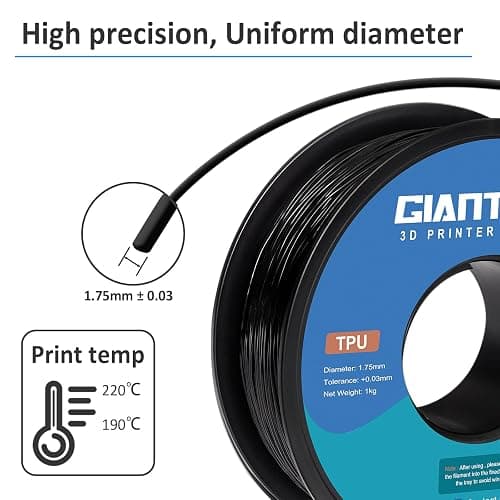 GIANTARM TPU Filament 1.75mm Flexible Soft 3D Printer Consumables Black,95A 1kg Spool (2.2 lbs.), Dimensional Accuracy +/- 0.05 mm thumbnail 4