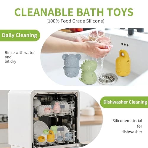 Mold-Free Baby Bath Toys 9PCS | Safe, Easy Clean & Fun Stackable Boats & Silicone Bath Toys for Babies 6-12M & Kids Ages 1-3 | Non-Toxic Bathtub, Pool & Water Table Toys for Babies and Toddlers thumbnail 4