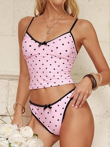 ZAFUL Womens Tankini Swimsuits Tummy Control High Cut Bow Decor Bathing Suits Two Piece Bikini Sets thumbnail 2