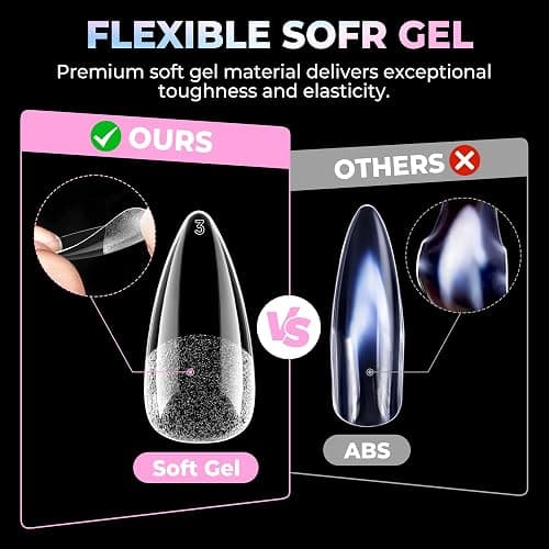 UNA GELLA Stiletto Gel Nail Tips Medium 15 Sizes 300PCS Pre-Etched Clear Acrylic Nail Tips Easy DIY Salon Stiletto Almond Press On Nails Snug Fit Full False Fake Tips Extensions Long-Lasting Hold thumbnail 6