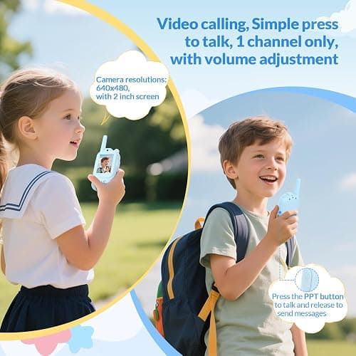 Mafiti Toys for 3 4 5 6 7 8 Year Old Boys Girls Mini Video Walkie Talkies for Kids 2 Pack Rechargeable 1000 Feet Range Birthday Indoor Outdoor (Blue+Blue) thumbnail 3