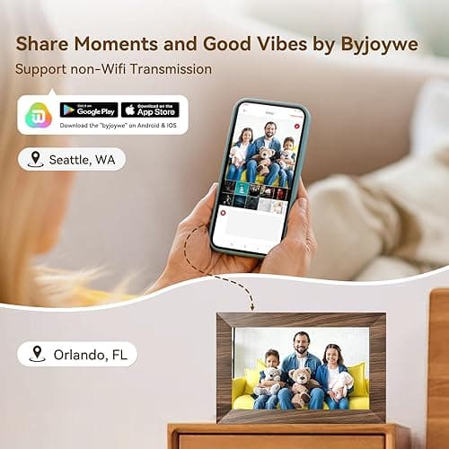 10.1 Inch Digital Picture Frame with 32GB Storage, WiFi Digital Photo Frame 1280x800 HD IPS Touchscreen, Easy Setup for Photo & Video Sharing via Free App, Brown Wood Grain thumbnail 4