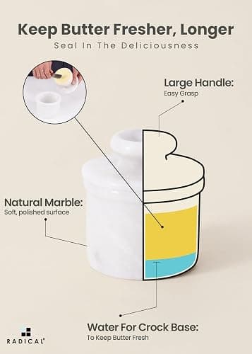 Radicaln Marble Butter Keeper 4.25'' Inches White Handmade French Butter Holder For Kitchen Counter Decor Ideal Butter Crock For Counter With Water & Butter Crock For Kitchen thumbnail 6
