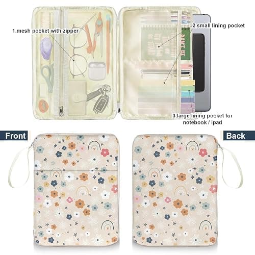 QRZIQRZ Rainbow Book Sleeve Pouch with Zipper, Paperback Book Protector Case,PU Leather Waterproof Book Pouch,Cute Floral Print Travel Book Carrying Case for Book Lovers Women,Book Cover for Hardcover - Cute Rainbow Floral thumbnail 4