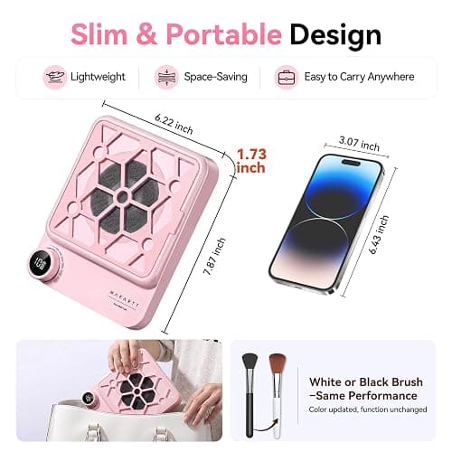 Makartt Compact Rechargeable Nail Dust Collector - 5500RPM Mini Nail Vacuum, Adjustable Speed, Quiet, for Salon & DIY, Includes 10 Filters & Dust Brush, White thumbnail 2