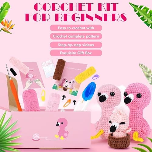 Crochet Kit for Beginners -Flamingo Family Crochet Kits with Step-by-Step Video Tutorials, Beginner Crochet Kit for Adults, Crochet Animal Kit for Kids, 3PCS Flamingo Crocheting Set(Pink) thumbnail 5