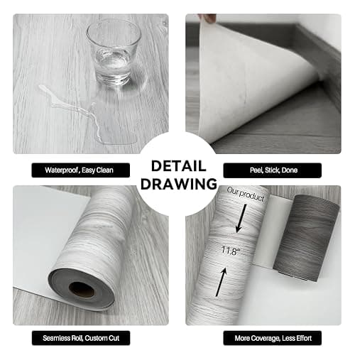 auxua Wood Grain Peel and Stick Floor Tiles – 11.8” Width, Full Roll Length of 394" – Versatile Design for Any Space, Light Color Self Adhesive Vinyl Flooring, Waterproof and Non-Slip Features thumbnail 3