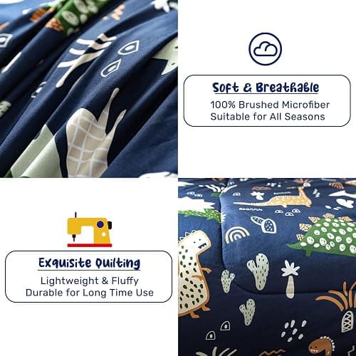 HollyHOME 5 Pieces Teens Bed in A Bag Comforter Set Dinosaur Pattern Bedding Set for Boys, Blue, Twin thumbnail 5