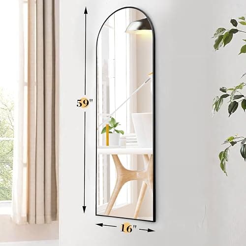 OLIXIS Arched Full Length Mirror 59"x16" for Bedroom, Full Body Mirror with Stand, Hanging or Leaning for Wall, Aluminum Alloy Thin Frame Floor Standing for Living Room, Tall, Black thumbnail 2