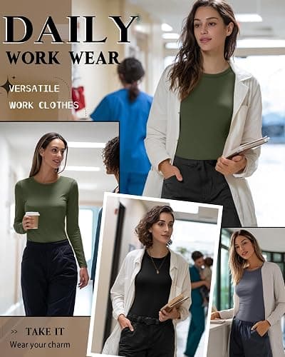 Neer 3 Pack Womens Underscrub Shirts Long Sleeve Crewneck Tops Fitted Layering Clothes Comfort Knit Tops for Nurse thumbnail 3