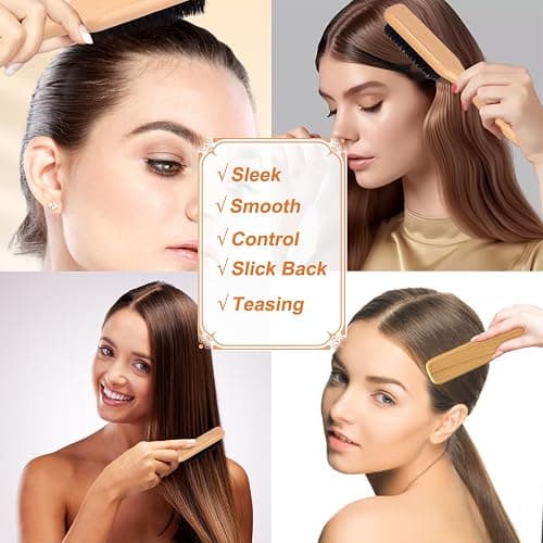 Slick Back Hair Brush & Hair Wax Stick Set for Slick Back – Boar Bristle Hair Brush for Sleek, Control, Flyaways & Baby Hairs – Slick Back Brush for Women, Dancer, Cheer thumbnail 7