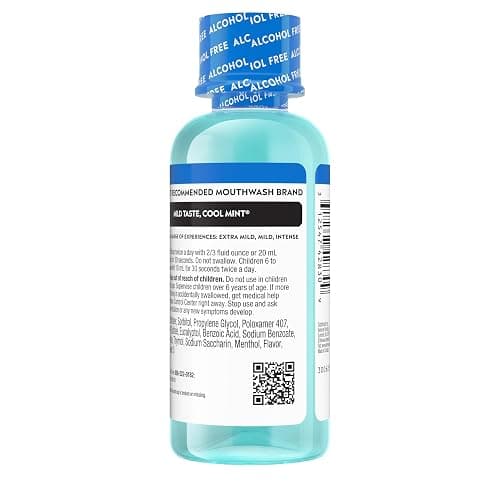 Listerine Cool Mint Alcohol-Free Mild Mouthwash, Oral Rinse Kills 99.9% of Germs that Cause Bad Breath, Less Intense Taste, Mild Mint Flavor, 3.2 fl. oz thumbnail 9