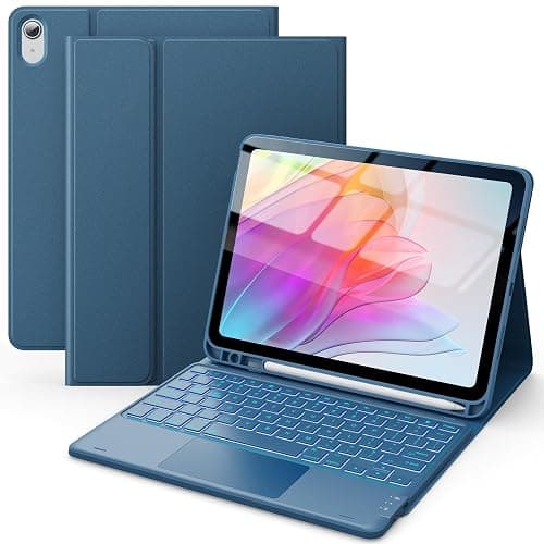 CHESONA for iPad 10th Generation Case with Keyboard, 7 Color Backlight, Multi-Touch Trackpad, Flip Stand Case with Pencil Holder, 2 Wireless Channels for iPad (A16) 11th/10th Gen 2025/2022, Steel Blue - Image 1