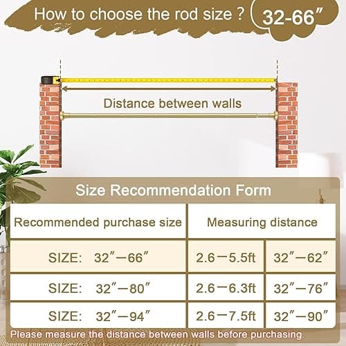 YNL Gold Shower Curtain Rod 32-64 Inch(2.7-5.33ft), Non-Slip, Never Rust, Stainless Steel No Drill Spring Tension Shower Rod, Adjustable Curtain Rod for Small Window Doorway Closet - Gold - 32-64Inch thumbnail 9