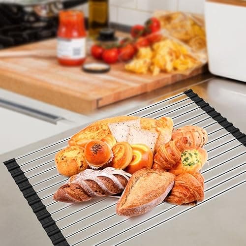 Ahyuan Roll up Dish Drying Rack Over The Sink Kitchen Roll up Sink Drying Rack Stainless Still Portable Drainer Foldable Dish Rack (Black, 17.8''X11.8'') thumbnail 4