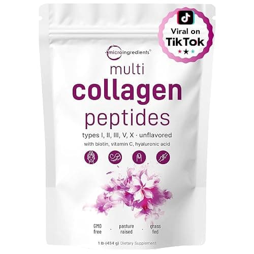 Micro Ingredients Multi Collagen Peptides Powder, 16oz | Full Spectrum Type I, II, III, V, X + Biotin, Hyaluronic Acid, & Vitamin C | Unflavored | Keto & Paleo Friendly | Non-GMO - Image 1