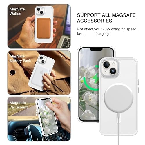 BENTOBEN Magnetic for iPhone 13 Case & iPhone 14 Case [Compatible with Magsafe] Translucent Matte Phone Case iPhone 13/14 6.1 inch Slim Thin Shockproof Women Men Protective Cover, Pure White thumbnail 2
