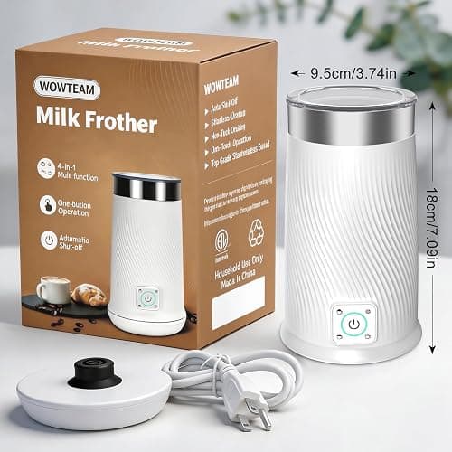 Milk Frother, 4-in-1 Electric Milk Steamer with Warm and Cold Foam Maker, Milk Heater and Warmer Hot & Cold Milk Foamer Maker for Latte Coffee Chocolate (White) thumbnail 8