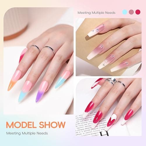 PEACECOLOR 52Pcs Poly Nail Gel Kit with Drill and U V Light 24 Colors Poly Nail Extension Gel with Cat Eye Nail Polish Glossy Matte Top Coat Nail Rhinestones Starter Kit Home Salon DIY Gifts for Women thumbnail 3