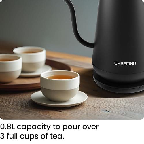 Chefman Gooseneck Electric Kettle, 0.8L Pour Over Tea Kettle for Coffee and Tea, One-Touch Operation, Boil-Dry Protection, Auto Shut-Off, Ultra-Fast Hot Water Boiler – Black thumbnail 2