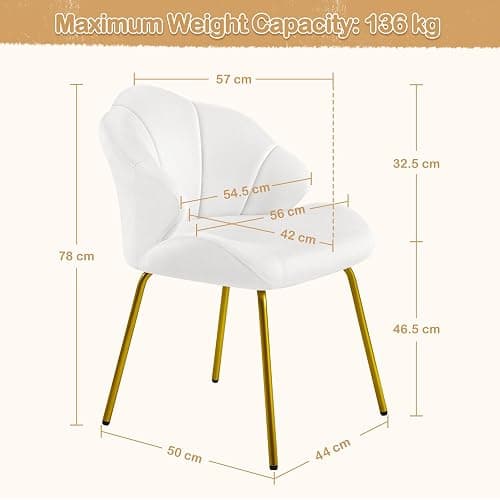 Yaheetech Velvet Armchair, Accent Tub Chair with Metal Legs, Cute Vanity Chair with Shell Shaped Backrest for Living Room/Bedroom/Dressing Table/Office, White thumbnail 3