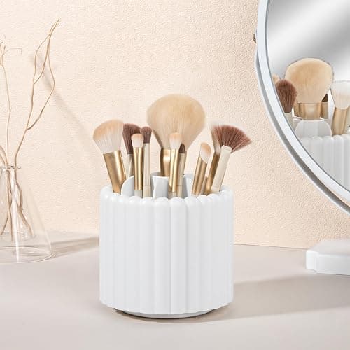 Anyoifax 360 Rotating Makeup Brush Holder 7 Slots Make Up Brush Organizer Removable Spinning Cosmetic Brushes Storage Pen Holder for Vanity, Dresser, Desk, White thumbnail 5