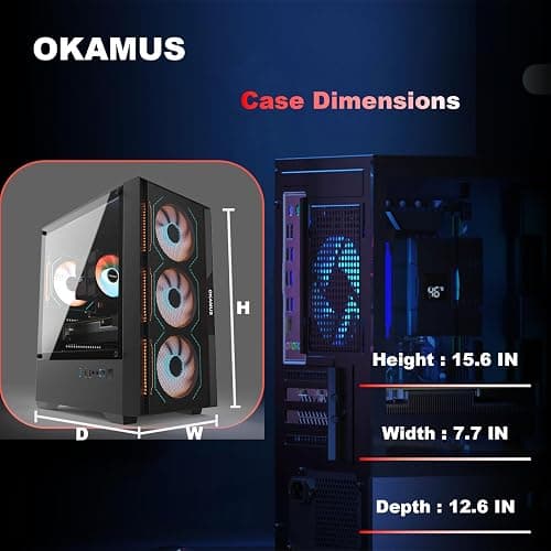 OKAMUS Gaming PC, i7 6700 CPU Up to 4.0GHz, RX 590 2304 SP 8GB DDR5 Graphics Card, 512 GB M.2, 16 GB RAM Pre-Built Computer, ARGB Fans x 4, Win 11 Home，WiFi 6 + BT 5.3, 400W PSU (RX 590+512GB+16GB) thumbnail 4