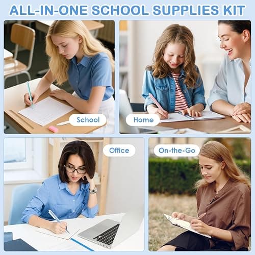 54 PCS Aesthetic School Supplies, Stationery Essentials Set with Large Pen Case, Mechanical Pencils & Black Ink Gel Pens with Refills, Markers, Erasers, Highlighters, Sticky Notes, Correction Tapes thumbnail 7
