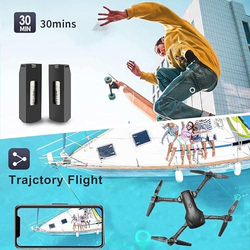 DRONEEYE 4DV13 Drone with 1080P HD FPV Camera for Kids Adults,Remote Control Helicopter Quadcopter for Beginners boy Toys Gift,Waypoint Functions,Altitude Hold, Gesture Selfie,3D Flips,2 Batteries,Black thumbnail 4