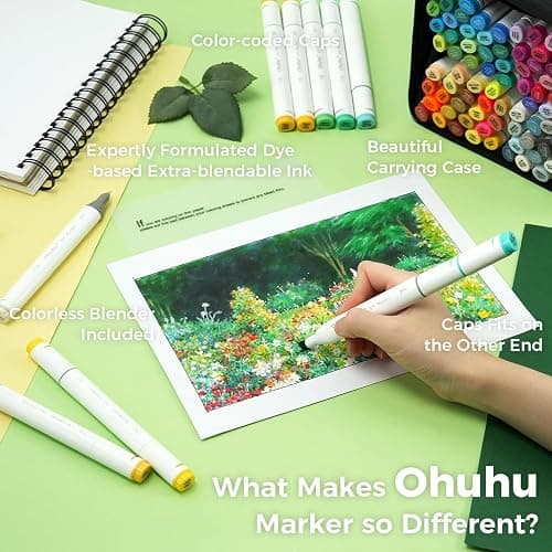 Ohuhu Alcohol Markers Double Tipped Art Marker Set for Artists Adults Coloring Sketch Illustration - Chisel & Fine - 100 Colors - Oahu of Ohuhu Markers - Refillable - AP Certificated thumbnail 7