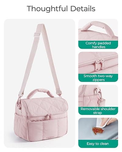 BAGSMART Insulated Lunch Bags for Women, Cute Quilted Lunch Box | Lightweight Puffy Padded Lunch Tote, Reusable Lunch Cooler for Work Picnic Travel, Coffee Brown thumbnail 7