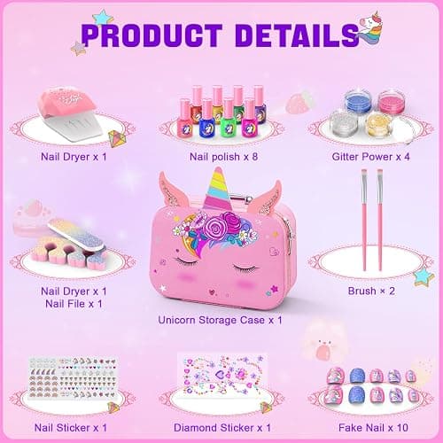 Kids Nail Polish Set for Girls, Non-Toxic Quick Dry Nail Art Salon Kit with Nail Dryer and Peelable Nail Polish,Ideal Gift Toys for Girls Age 3-12 thumbnail 3