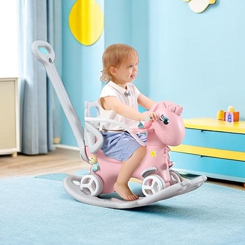 Legendstone Rocking Horse for Toddlers 1-3 Years,4 in 1 Design, Kids Ride on Toy Balance Bike Push Cart with Detachable Balance Board,Fun Birthday Gifts-Pink thumbnail 6