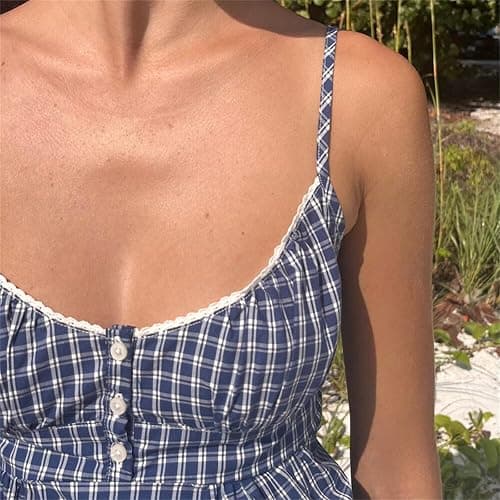 Women Y2K Cami Top Aesthetic Printed Button Down Camisole Fairy Grunge Tie Back Spaghetti Strap Babydoll Tank Top thumbnail 3