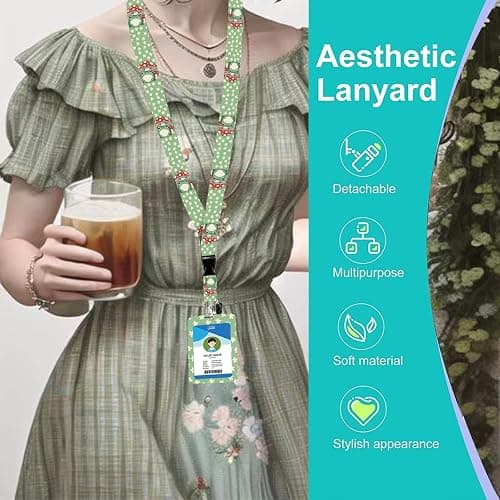 IBOVODI Mushroom Frog Badge Holder with Lanyard Funny Breakaway Lanyards with Retractable Clips Cute Daisy Floral Adjustable Neck Lanyards Name Badges Holders for Kids Nurse Teacher Student Women thumbnail 3