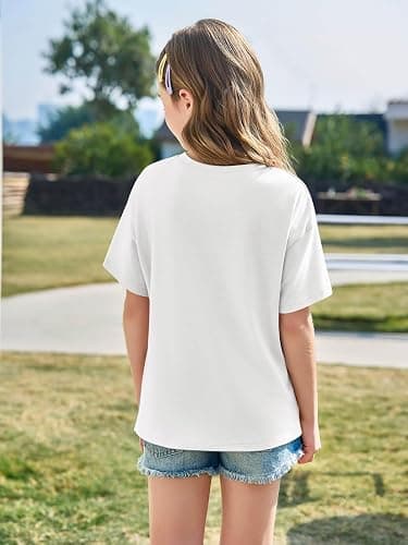 Haloumoning Girls Short Sleeve T Shirts Kids Summer Oversized Tops Casual Crewneck Basic Tees 5-14Y thumbnail 5
