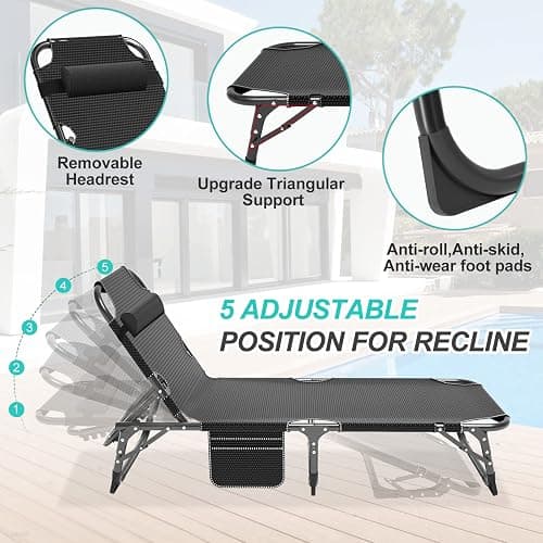 ABORON Patio Lounge Chair, Folding Guest Bed Cot for Adults, 500LB Heavy-Duty Capacity, Portable Extra Bed with Comfort Mat, Quick Fold Design for Indoor Guest Stays & Temporary Use thumbnail 5