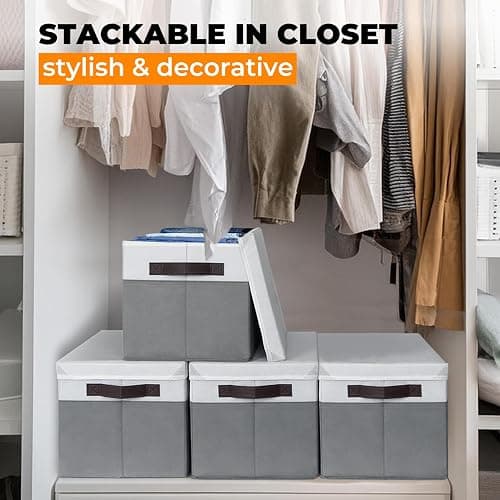 Criusia 6 Set Clothes Storage Bins with Lids - Stackable Fabric Closet Organizers and Storage Baskets for Shelves -Odorless Large Enough for Clothes Blanket Toy Storage -Dorm Room Apartment Essentials thumbnail 3