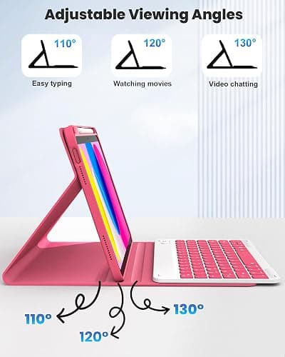 ABSONE for iPad A16 11th 10th Generation Case with Keyboard, 7 Colors Backlit Detachable Wireless Folio Keyboard Cover with Pencil Holder for iPad A16 11 inch Gen 2025 10th Gen 10.9 Inch 2022 Pink thumbnail 6