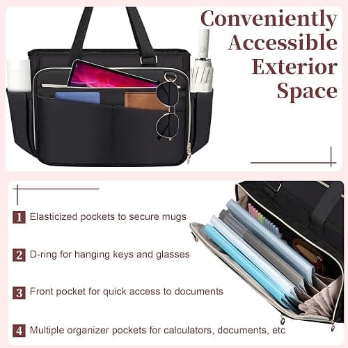 Teacher Tote Bag, Large Teacher 15.6-inch Laptop Bag with Foldable Document Pocket, Nurse Bag with Insulated Pocket thumbnail 2