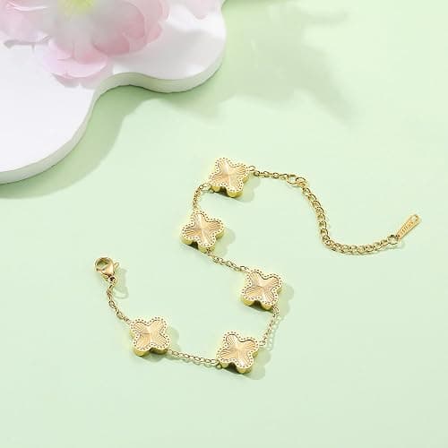 AIPPK 18K Gold Plated Clover Bracelet Dupes Gold Lucky Bracelet for Women Flower Four Leaf Bracelets Danity Jewelry Gifts for Women thumbnail 4